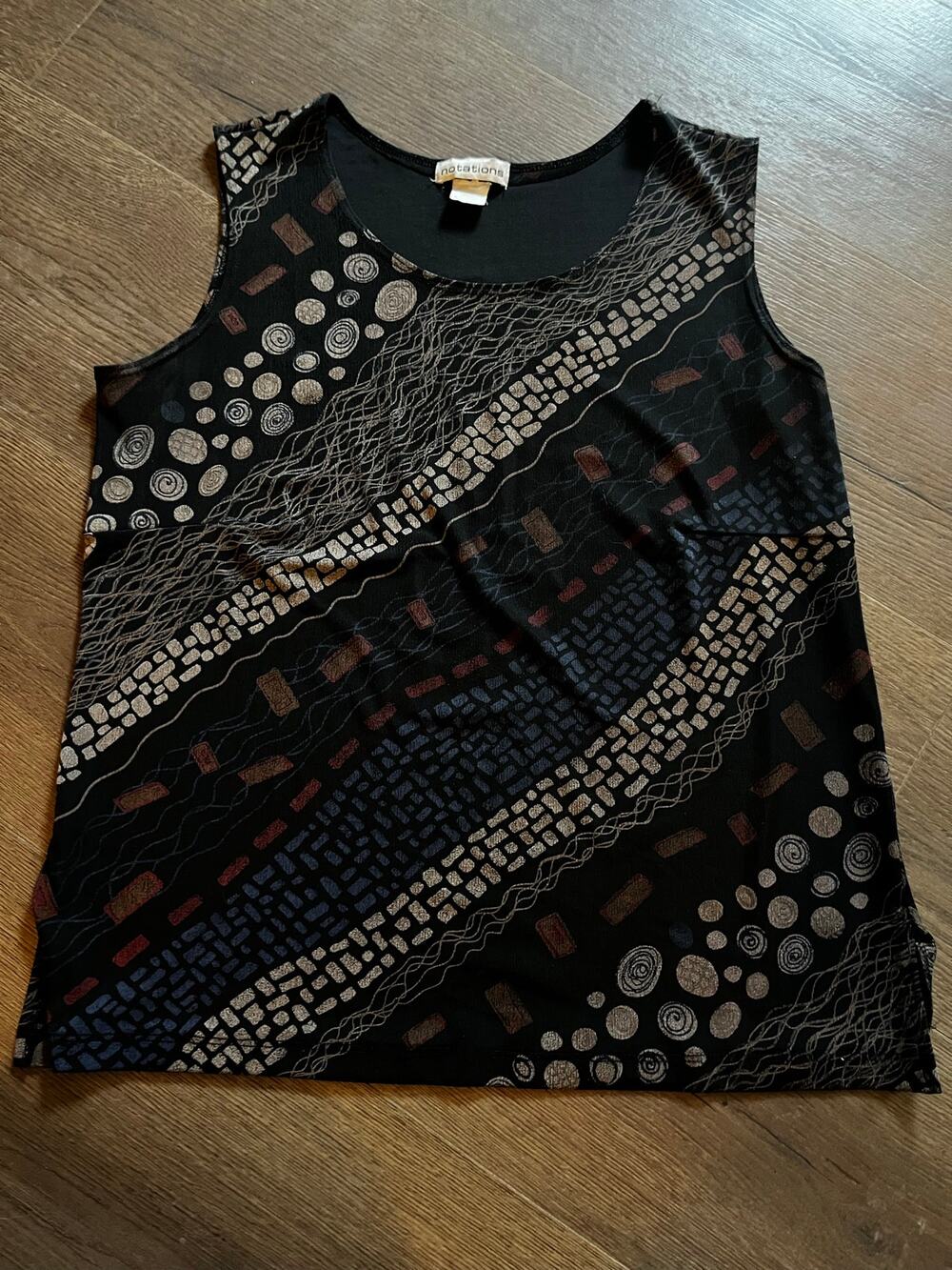 Notations Black Abstract Geometric Print Sleeveless Tank Top Retro 90s Boho